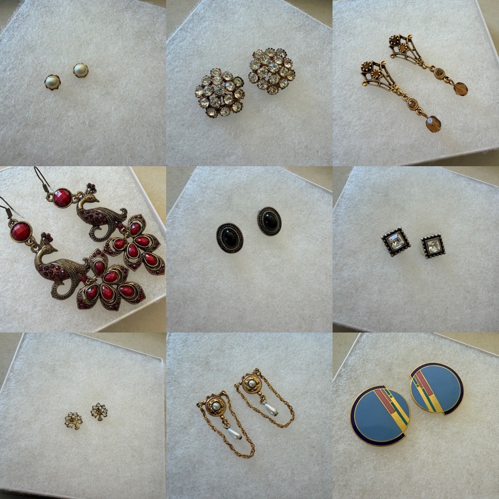 Lot of Vintage Earrings Dangle Stud Pearl Peacock Statement Set Bundle of 9 Pair